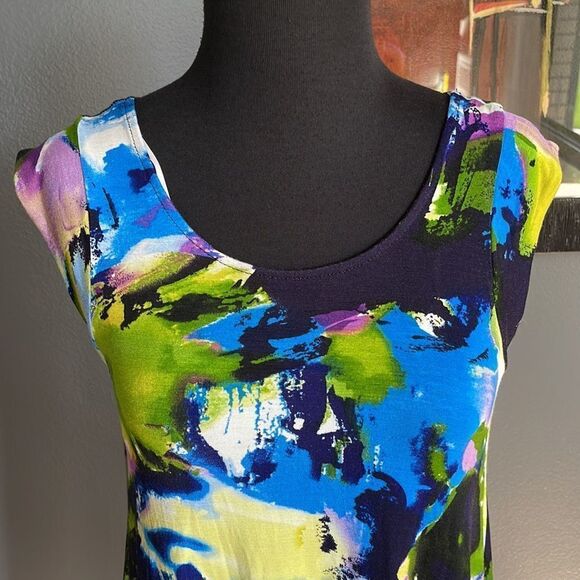 Premise stretch scoop neck cap sleeve sidewalk chalk shark bite hem midi. NWT. S - Picture 2 of 6